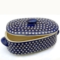 Preview: Polish Pottery bread jar medium size, Bluespot pattern - 2.Qual.