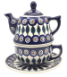 Preview: Bunzlauer Teekanne und Tasse mit Untertasse Dekor Pfauenauge