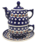 Preview: Bunzlauer Teekanne und Tasse mit Untertasse Dekor Kranz