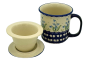 Preview: Polish Pottery Teaset, straight mug 400 ml with sieve and lid, pattern Campanula