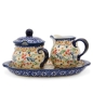 Preview: Polish Pottery Sugar & Creamer Set 3 piece in Eye of Peacock Pattern