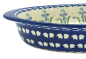 Preview: Bunzlauer Keramik ovale Auflaufform 25,5 cm Dekor Glockenblume blau seitlicher Ausschnitt