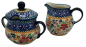 Preview: Polish Pottery Sugar & Creamer SET 3 piece in Eye of Peacock Pattern