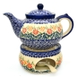 Preview: Polish Pottery Teapot for 6 cups with warmer, design Adelheid, 2nd quality