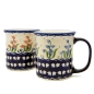 Preview: Polish Pottery set of two mugs Glockenblume blue and red