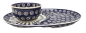 Preview: Bunzlauer ovaler Teller mit Tassenspiegel mit Schale Dekor Pfauenauge seitliche Ansicht