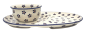 Preview: Bunzlauer Keramik Set ovale Servierplatte 29 cm mit Dipschale, Dekor Margarete, Seitenansicht
