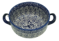 Preview: Polish Pottery soup dish with 2 handles blue fluttery design