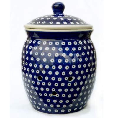 Polish Pottery potatoe jar bluespot design