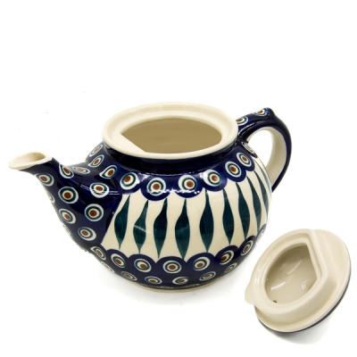 Polish Pottery Teapot - Eye of Peacock Pattern