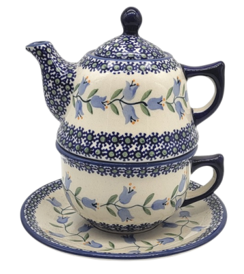 Bunzlauer Teekanne und Tasse mit Untertasse Dekor Agnes