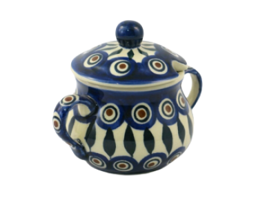 Polish Pottery Sugar Bowl with lid in Eye of Peacock