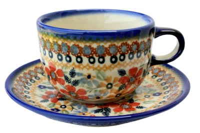 Polish Potter cup and saucer, flower field design