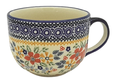 Polish Pottery cafe-au-lait-cup 450 ml Cornelia pattern, side view