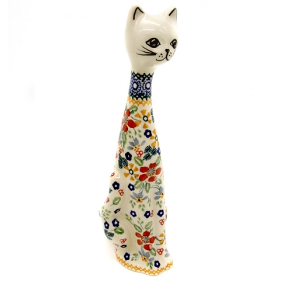 Polish Pottery tall cat figurine, height 23 cm, Cornelia pattern