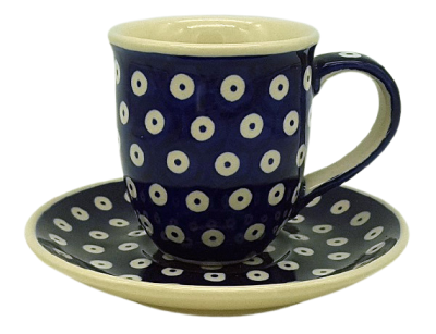 Polish Pottery cup and saucer bluespot design