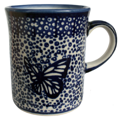 Polish Pottery Mug Straight 200 ml Pattern Blue Flutterer
