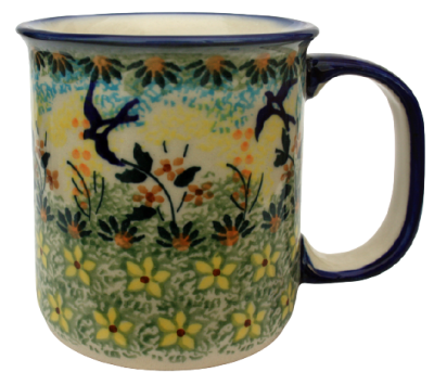 Polish Pottery, straight mug for 220 ml, large handle, swallow design