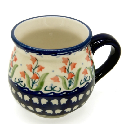Polish Pottery belly mug medium size, Pink Flowers - 2.Qual.