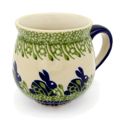 Polish Pottery Mug Round - Rabbits Pattern