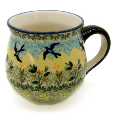 Polish Pottery Mug Round - Swallow Pattern