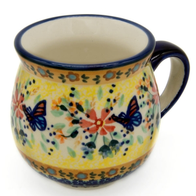 Polish Pottery Mug Round - Papillon Pattern