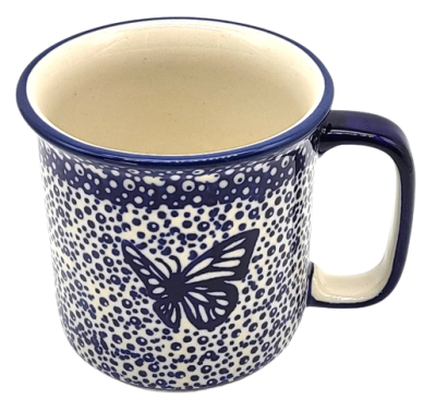 Polish Pottery Mug Straight (l) - Pattern Blue Fluttery