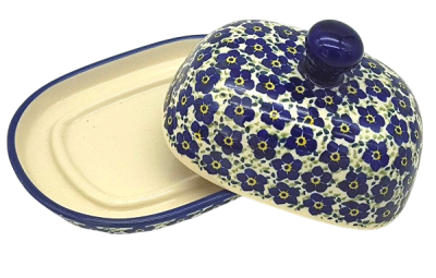 Polish Pottery Butterdish - Viola Blue Pattern
