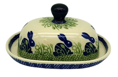 Polish Pottery Butterdish - Rabbits Pattern