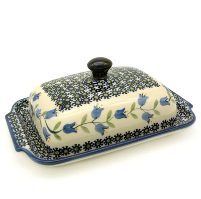 Polish Pottery Butterdish flat with round handle in Pattern Agnes