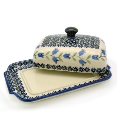 Polish Pottery Butterdish flat with round handle in Pattern Agnes