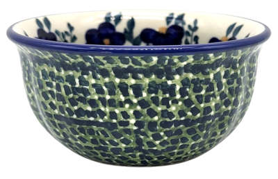 Bunzlauer Keramik Schälchen 200 ml gewellt Dekor Blaue Primel, Seitenansicht