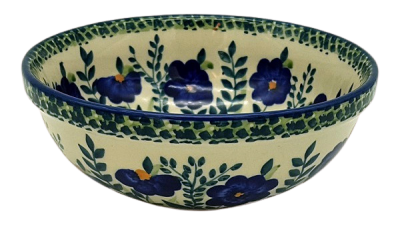 Polish Pottery Bowl 350 ml Blue Primrose side view