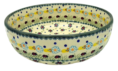 Polish Pottery Fruit Bowl Shallow dia. 27.5cm Pattern Ladybird