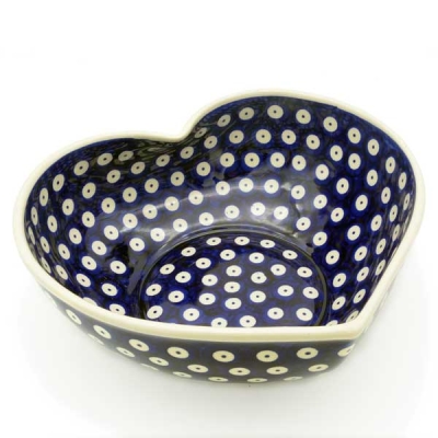Polish Pottery heart shaped dish 1250 ml Bluespot pattern
