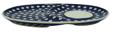 Bunzlauer ovaler Teller mit Tassenspiegel Dekor Blauauge
