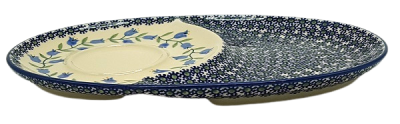 Bunzlauer ovaler Teller 29,5 cm mit Tassenspiegel Dekor Agnes, Seitenansicht