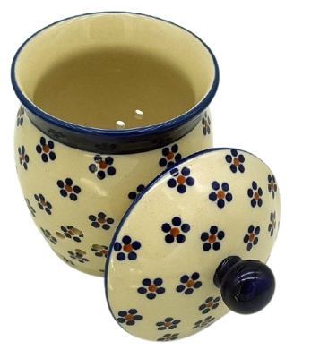Polish Pottery garlic jar with lid and holes for circulation