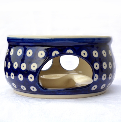 Polish Pottery teapot warmer - Blue Spot pattern