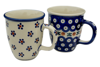 Polish-Pottery-set-of-two-mugs-Mars-bluespot-and-polka