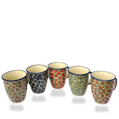 Polish-Pottery-set of 5 mugs "Mars" Viola design, 5 different colours