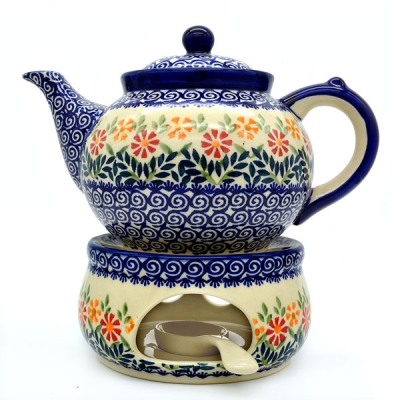 Polish Pottery Teapot for 6 cups with warmer, design Adelheid, 2nd quality