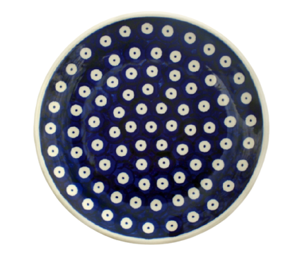 Polish Pottery Dessert or Cake plate 18 cms Blue Spot Pattern