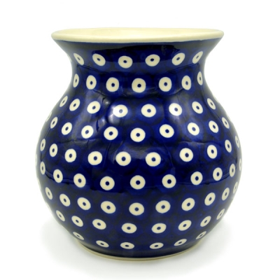 Polish Pottery Vase Round (l) in Blue Eye Pattern