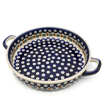 Polish Pottery Baker round with handles - Garland Pattern