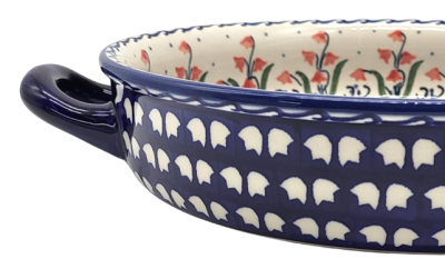 Polish Pottery Baker round with handles - Campanula Red Pattern