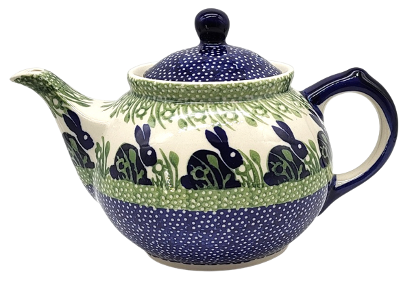 Polish Pottery Teapot 4-6 cups, round, 0.7l, Blue Spot Pattern