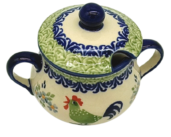 Polish Pottery Sugar Pot in cockerel pattern