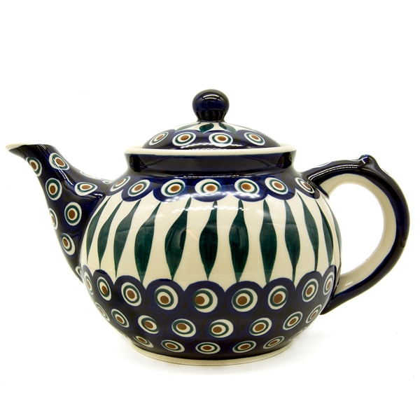 Polish Pottery Teapot 1.2 litre - Eye of Peacock Pattern - 2.Qual.