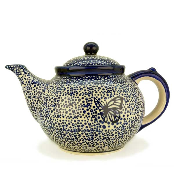 Polish Pottery Teapot - Blue Flutterer Pattern